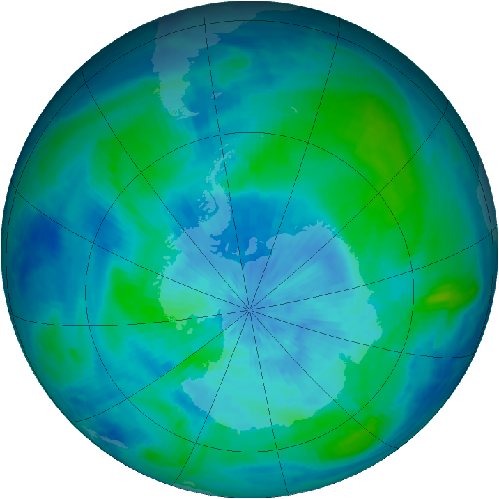 Antarctic ozone map for 13 March 2001
